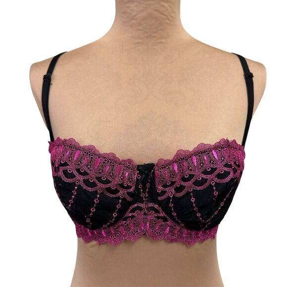 Frederick's of Hollywood Other - Frederick's of Hollywood Black Magenta Lace Bra 34D Underwire Burlesque